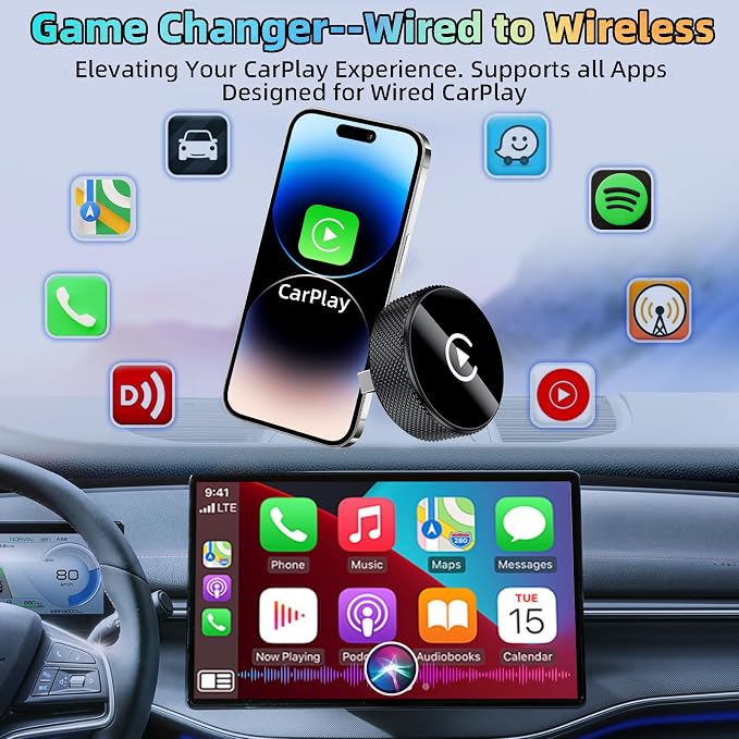 LENVA Wireless CarPlay Adapter, 2025 Upgrade Mini Design for Cars, Plug and Play Easy Use Fast Stable Connection No Delay (Only for iPhone, Not for Android)
