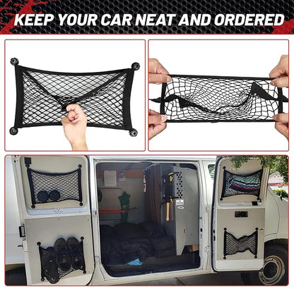 RED WOLF 2 Pcs Small Cargo Net Pocket Elastic Mesh Netting Car Mesh Pouch for Trunk RV Boats Home Cargo Storage with Screws and Hooks (17.7'' x 9.8'')