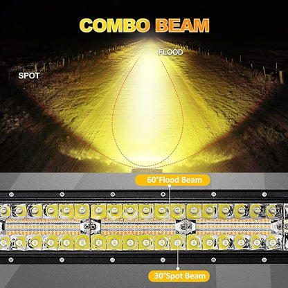 Auxbeam 50 Inch LED Light Bar, 288W Curved Amber White Strobe Lights, 6 Modes Spot Flood Combo Beam Fog Memory Reset Function Driving Light with Wiring Harness Kit for Car Jeep Off Road SUV UTV ATV