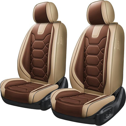 OASIS AUTO Car Seat Covers Front Seats, Sporty Honeycomb Waterproof Faux Leather Protectors, Universal Fit for SUV, Sedan, Truck Interior Accessories (OS-004 Coffee)