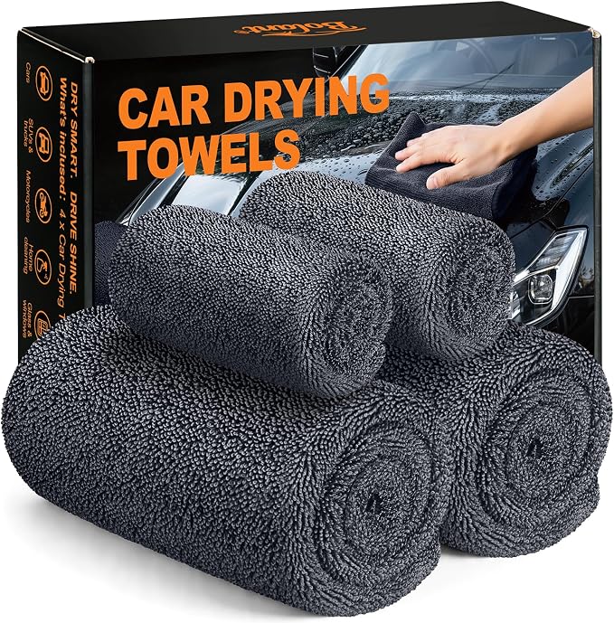 Bolant 4 Pack Twisted Loop Car Drying Towel, Microfiber Towels for Cars 24"x36", Reusable Shammy Quick Dry Cloth for Carwash, for Auto, Boat, RV, Garage & Home