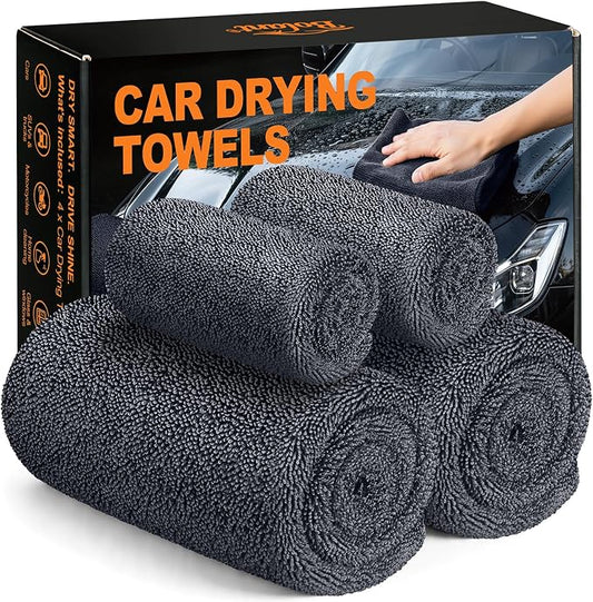Bolant 4 Pack Twisted Loop Car Drying Towel, Microfiber Towels for Cars 24"x36", Reusable Shammy Quick Dry Cloth for Carwash, for Auto, Boat, RV, Garage & Home