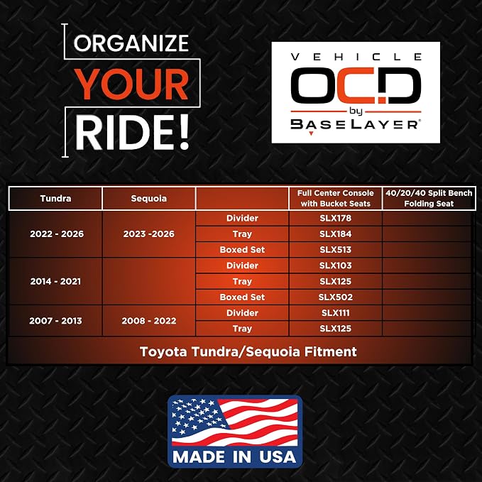 Vehicle OCD - Center Console Divider and Tray Organizer for Toyota Tundra (2014-2021) - Made in USA - SLX502