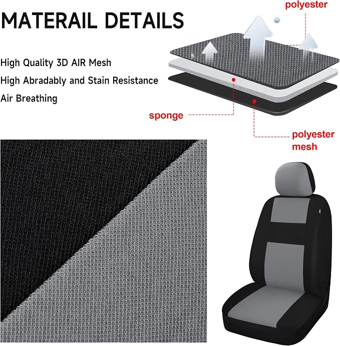 VarCozy Seat Covers for Car Front Pair, Breathable Cloth Front Car Seat Covers, Universal Cloth Seat Covers for SUV Sedan Van, Automotive Interior Covers, Airbag Compatible
