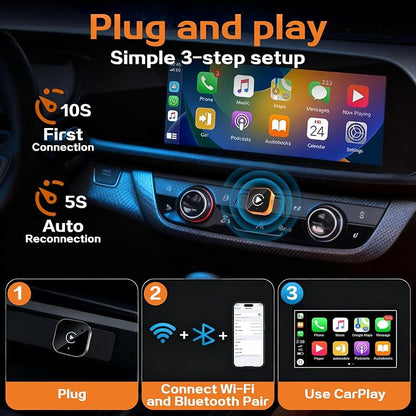 2026 Wireless CarPlay Adapter for iPhone,2 in 1 for Apple Carplay and Android Auto Adapter,Mini carplay Wireless Adapter Convert Wired to Wireless, Plug & Play, USB to USB-C/Type-C (Orange)