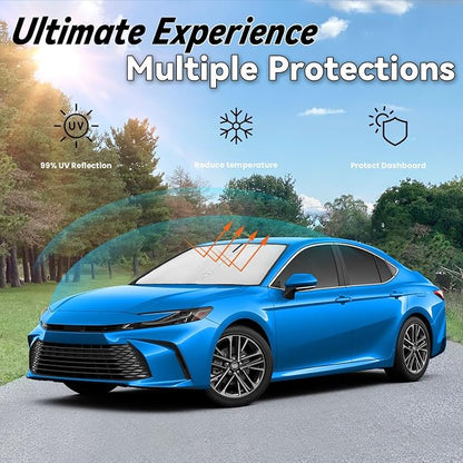 Windshield Sun Shade for 2025 2026 Toyota Camry (LE/SE/XLE/XSE), Car Front Window Sunshade with 240T Sun Visor Protector Blocks UV Rays Heat Sun Shield Accessories