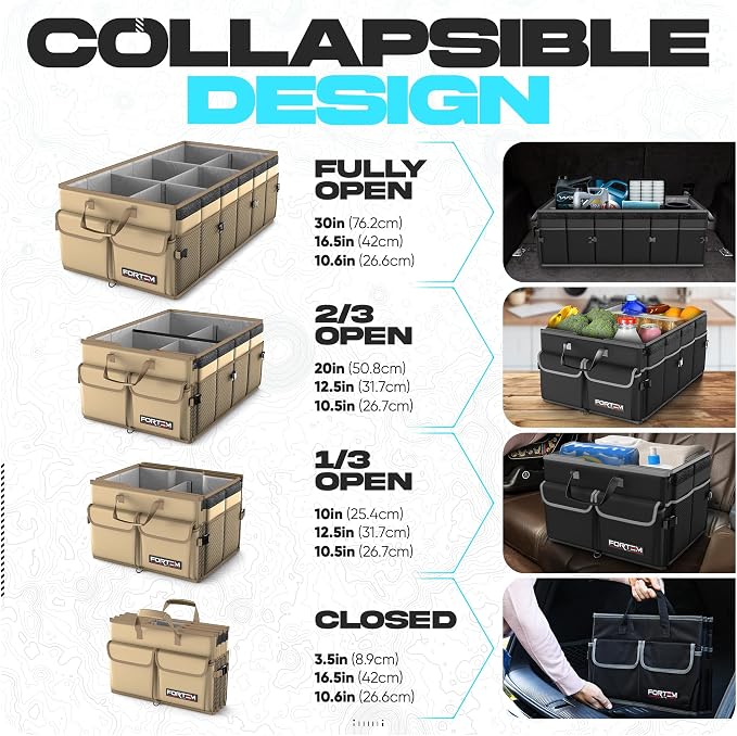FORTEM Trunk Organizer For SUV Car Trunk Organizer, Foldable Storage, Car Accessories for Women Men, Collapsible Bag, 600D Oxford, Non Slip Bottom, Straps, Soft Cover (85L)