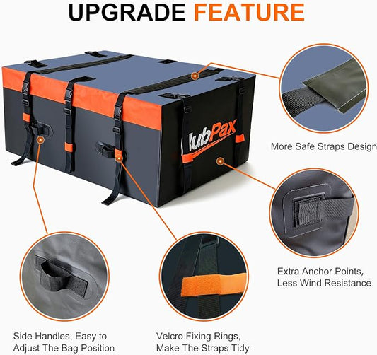 Car Rooftop Cargo Carrier Bag - 21 Cubic Feet Car Roof Top Bag Cargo Carrier for All Vehicle with/Without Rack, Includes Anti-Slip Mat, 8 Reinforced Straps, 6 Door Hooks, Luggage Lock
