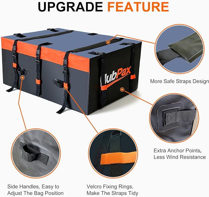 Car Rooftop Cargo Carrier Bag - 16 Cubic Feet Car Roof Top Bag Cargo Carrier for All Vehicle with/Without Rack, Includes Anti-Slip Mat, 8 Reinforced Straps, 6 Door Hooks, Luggage Lock
