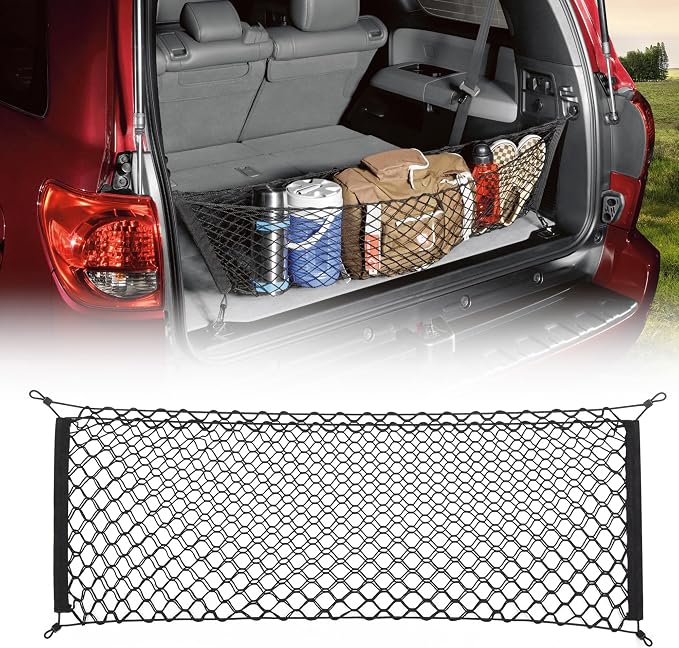 MICTUNING 2-Layer Heavy Duty SUV Truck Cargo Net, 44 x 15 Inch Universal Bed Net with Hooks, Adjustable Highly Elastic Storage Organizer Mesh Net Compatible for Pickup Truck SUV
