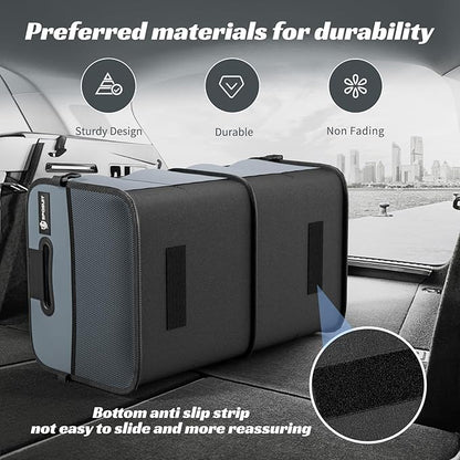 Sposuit Trunk Organizer for Car - 70L Collapsible Car Storage with 11 Pockets & Reinforced Handles, SUV Trunk Organizers for Grocery Cargo(Grey)