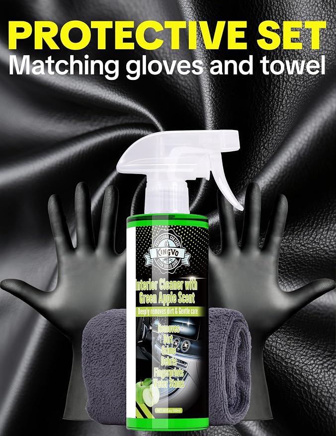 Car Interior Cleaner Spray, Multipurpose Leather Seat Cleaner Upholstery Car Cleaning Kit Auto Dashboard Vinyl Detailing Supplies Kit,Green Apple Scent
