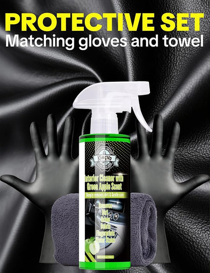 Car Interior Cleaner Spray, Multipurpose Leather Seat Cleaner Upholstery Car Cleaning Kit Auto Dashboard Vinyl Detailing Supplies Kit,Green Apple Scent