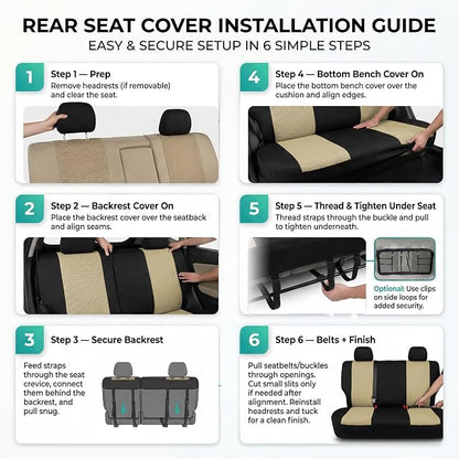 FH Group Automotive Rear Car Seat Covers for SUV, Trucks, Sedan and More - Universal Fit Rear Solid Bench Design Interior Accessories - 3D Mesh Fabric Center Panel - Beige
