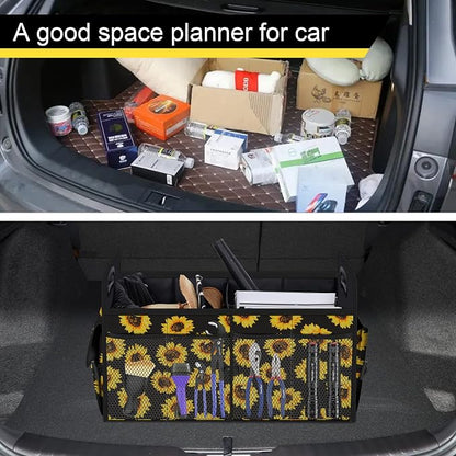 Femuar Car Trunk Organizer with 72L Large Capacity Waterproof Collapsible and 11 Pockets, Trunk Organizer for Car SUV/Jeep/Sedan, Large Size, Sunflower