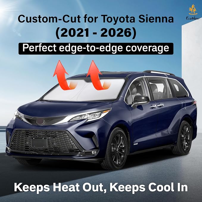 Toyota Sienna EcoNour Car Windshield Sunshade 2021-2026 - 280T Polyester Material Cars Sun Visor Reflector Blocks UV Rays - Foldable Sunshade Interior Protection Accessories