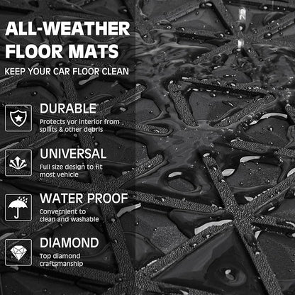 CAR PASS Bling Diamond Car Mats Rubber Floor Mats Full Set Anti-Slip 3D Rhombus Waterproof Trim Fit Liner Universal Glitter Crystal Sparkly Shining Rhinestone Girl Women SUV Sedan, Multicolor Diamond