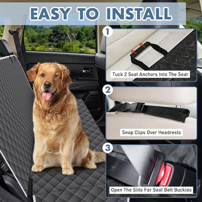 NECKORY Backseat Cover for Dogs, Waterproof and Non-Slip Pet Bench Seat Covers, Car Seat Protector for Back Seat, Universal Size Rear Car Seat Cover Fits Cars, Trucks and SUVs, M-Charcoal Grey&Grey
