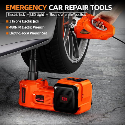 Car Jack Electric Hydraulic Jack Kit 5Ton 155-450mm LCD Display Lift Inflator LED Light Impact Wrench 12V Portable Outdoor Home Emergency Tire Change Roadside Rescue Set