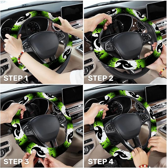 GENANY Green Horror Sack Steering Wheel Cover, Non Slip Polyester Car Wheel Protector for Car SUV Truck, Universal 15 Inch