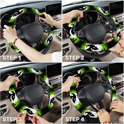 GENANY Green Horror Sack Steering Wheel Cover, Non Slip Polyester Car Wheel Protector for Car SUV Truck, Universal 15 Inch