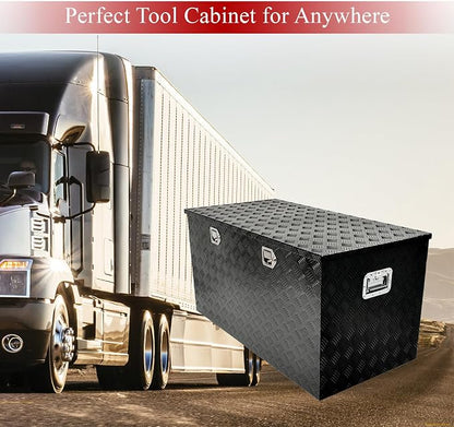 48''Inch Aluminum Truck Tool Box Truck Bed Toolbox Truck Trailer Chest Box Trailer Underbody Storage Organizer Waterproof Square Storage Organizer w/Lock & Keys Black(‎48" Lx24''x24'')