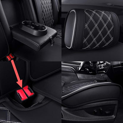 Aierxuan Seat Covers for Cars Pickup 2007-2026 GMC Sierra Chevy Chevrolet Silverado 1500 2500HD 3500HD Trail Boss Z71 Crew Double Extended Cab Waterproof Leather (Full Set, Black-White)