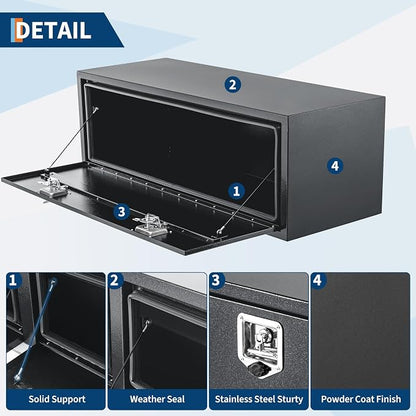 Black Steel Underbody Truck Box, Pickup Storage Box, Heavy Duty Diamond Plate Tool Box with Lock and Keys, Waterproof Trailer Storage Box (48" x 16" x 13"-Grey)