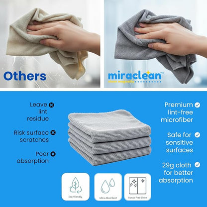 Microfiber Cleaning Cloth Grey 12 Pack Premium Microfiber Towels for Cars, Lint Free, Scratch-Free, Highly Absorbent, Reusable Cleaning Rags for Car, 320 GSM Household, Kitchen, Window, 12" x 12"