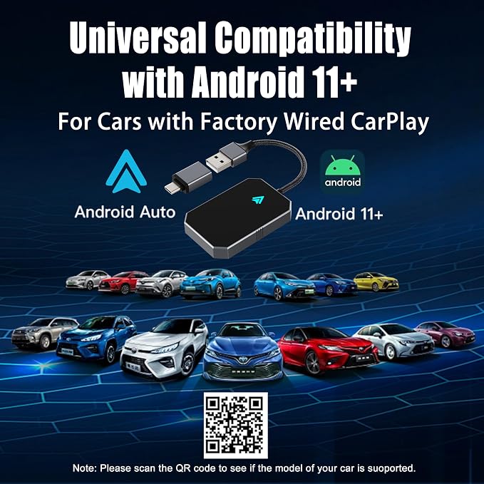Wireless Android Auto Adapter for Android Phone – Wired to Wireless, Plug & Play Google Assistant/HD Nav, 2016+ Native Android Auto & Android 11+