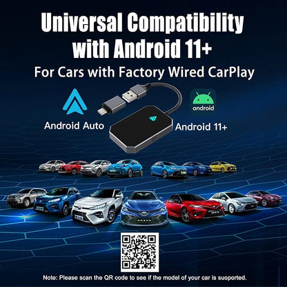 Wireless Android Auto Adapter for Android Phone – Wired to Wireless, Plug & Play Google Assistant/HD Nav, 2016+ Native Android Auto & Android 11+