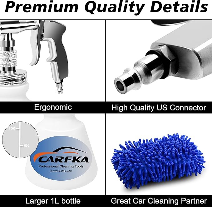Car Cleaning Gun, CARFKA High Pressure Car Detailing Wash Gun 1L Foam Bottle Wash Spray Bottle Nozzle with Metal Spinner