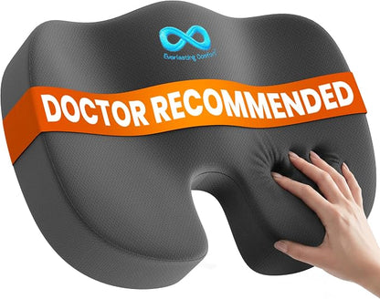 Everlasting Comfort Doctor Recommended Memory Foam Seat Cushion for Office Chairs & Car - Ergonomic Office Desk Accessories - Cushions for Tailbone Pain Relief, Sciatica (Gray, Large)