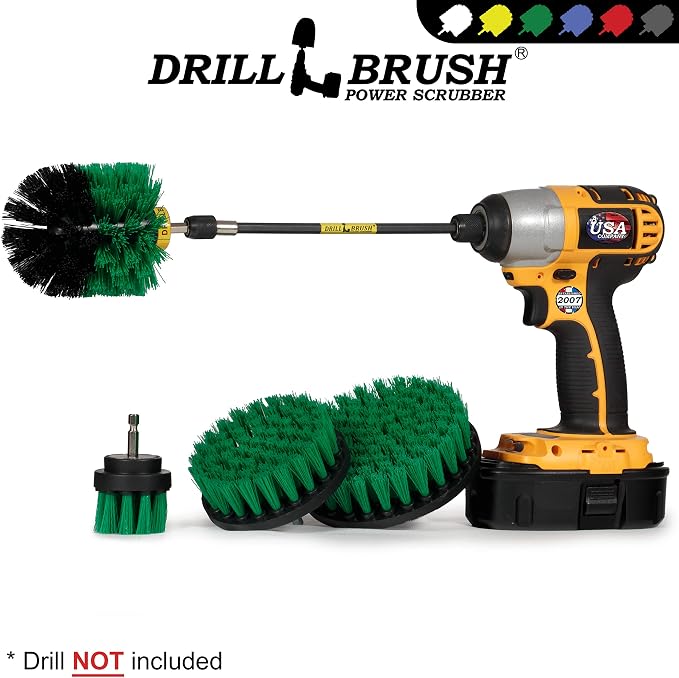 Kitchen Cleaning Supplies - Drill Brush Set with Extension - Counter Scrubbing Brushes, Stove Cleaning Tools - Oven Spot Cleaning Tool - Home Sink Scrubbing Brush Set - Cast Iron Pot Cleaning Brushes