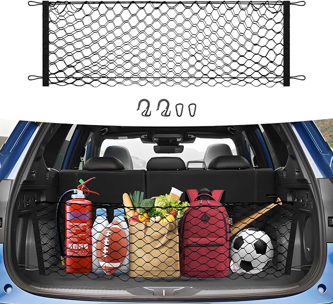 Canvcle Trunk Cargo Net for 2019-2024 Forester Accessories Envelope Style Mesh Trunk Net Organizer and Storage Stretchable Adjustable Elastic Nylon Rear Cargo Netting with Hooks