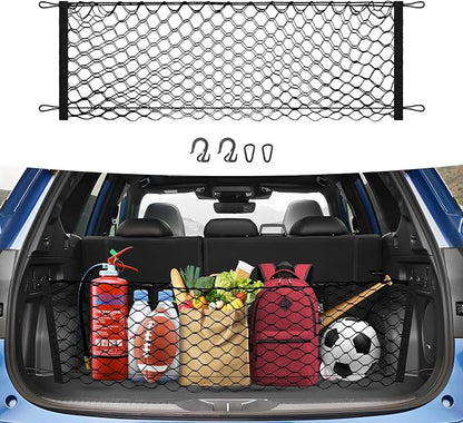 Canvcle Trunk Cargo Net for 2019-2024 Forester Accessories Envelope Style Mesh Trunk Net Organizer and Storage Stretchable Adjustable Elastic Nylon Rear Cargo Netting with Hooks