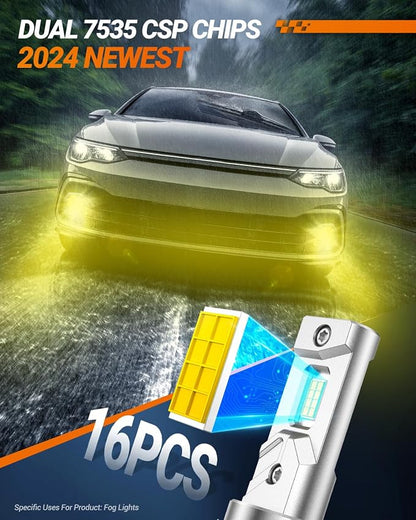 SEALIGHT H8 H16 H11 LED Fog Light Bulb, Amber Yellow 18000LM 3500K H11 Yellow LED Fog Lights, 1000% Brighter Strong Penetration, Plug & Play H16 H8 Fog Bulb, Pack of 2
