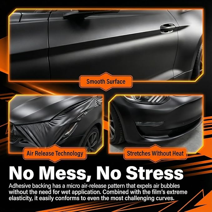 Black Indestructible Paint Vinyl Wrap with Nano Air Release Technology,Anti-Wrinkle - Premium Paint Protection Film Roll for Car(1ft x 5ft)