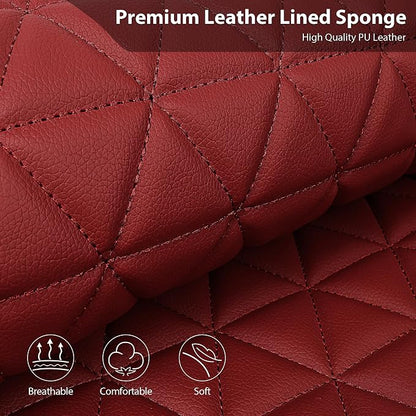 CAR PASS Bling Diamond Burgundy Leather Car Seat Covers Full Sets Interior Sets, Waterproof Shining Glitter Sparkly Crystal Universal Armrest Fit Automotive Truck SUV Cute Women Girl, Red Rhinestone