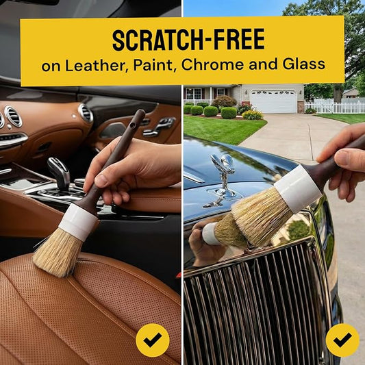 Car Detailing Brush Set 6-Pack - Soft Boar Hair Interior & Exterior Detailing Kit - Car Interior Cleaning Brushes for Leather, Piano Black Trim, Dashboards, Wheels and Engine Bay - Detail Dudes