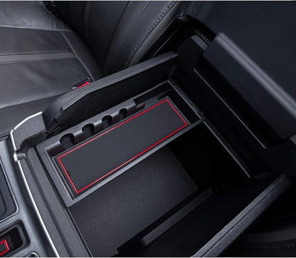 JDMCAR Liner Accessories Compatible with Ford F150 2015 2016 2017 2018 2019 2020 Premium Cup Holder, Center Console, and Door Pockets Rubber Inserts Kit (Bucket Super Crew) (Red Trim)