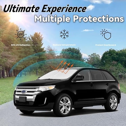 Windshield Sun Shade for Ford Edge 2007-2014, Car Front Window Sunshade with 240T Sun Visor Protector Blocks UV Rays Heat Sun Shield Accessories