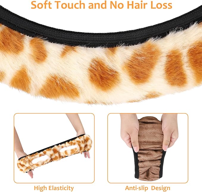 Accmor Fuzzy Leopard Print Car Steering Wheel Cover Women Car Accessories | Soft Furry, Non-Slip, Elastic Steering Wheel Covers, Universal 15 Inch Fit Auto, Suvs, Truck