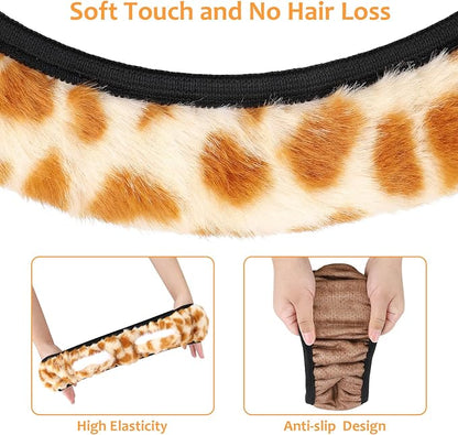 Accmor Fuzzy Leopard Print Car Steering Wheel Cover Women Car Accessories | Soft Furry, Non-Slip, Elastic Steering Wheel Covers, Universal 15 Inch Fit Auto, Suvs, Truck