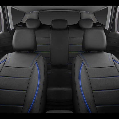 CAR PASS Universal FIT Piping Leather Car Seat Cover, for suvs,Van,Trucks,Airbag Compatible,Inside Zipper Design and Reserved Opening Holes (Full Set, Black and Blue)