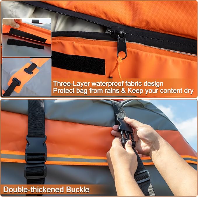 X AUTOHAUX 1000D PVC Waterproof Car Roof Bag Rooftop Cargo Carrier Bag Waterproof Luggage Carriers for Cars with or without Rack Anti-Slip Mat 6 Door Hooks - 15 Cubic Feet