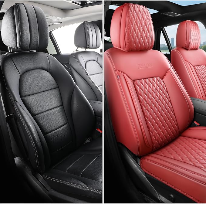 Front Burgundy Automotive Seat Covers Set of 2,Universal Precision Fit Contoured Thick Texture Nappa Leather Red Leather Seat Covers Automotive Seat Covers & Accessories,Style1 Wine Red