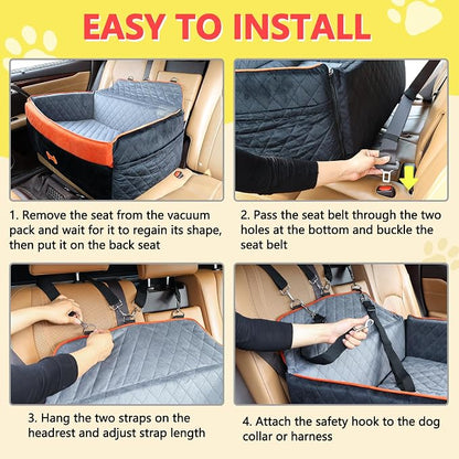 Dog Car Seat for Medium Large Dogs, Detachable Washable Pet Booster Seat with Memory Foam Cushion, Side Pockets, 2 Clip-On Safety Leashes Pet Car Seat for Dog Up to 60 lbs/2 Small Dogs-Black