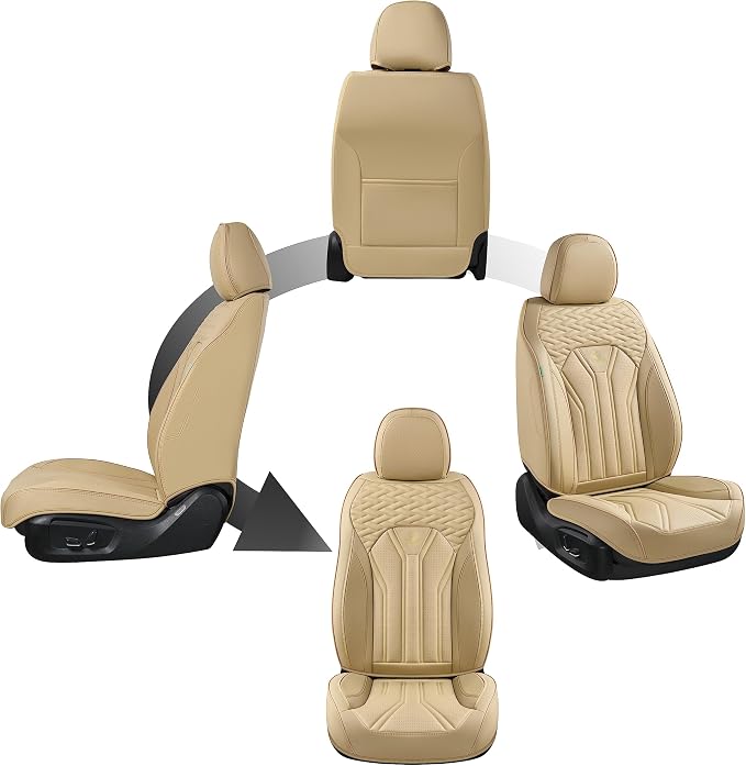 FLORICH Leather Seat Covers, Seat Covers Full Set, Car Seat Protectors 5 Seats, Automotive Seat Covers Fit for Most Cars Trucks-Beige