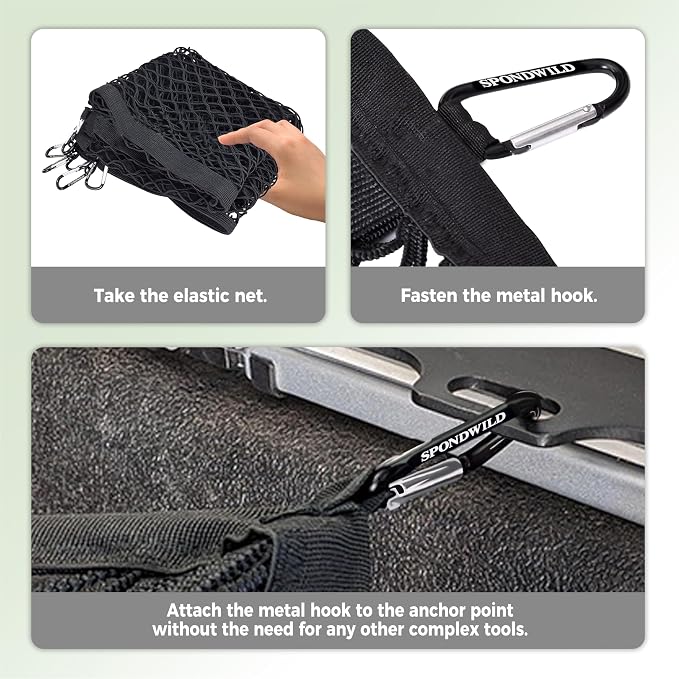 Stretchable Cargo Net(4'x4' Stretches to 8'x8') - Adjustable Elastic Trunk & Truck Bed Storage Organizer with Hook, Ideal for Securing Daily Light Loads